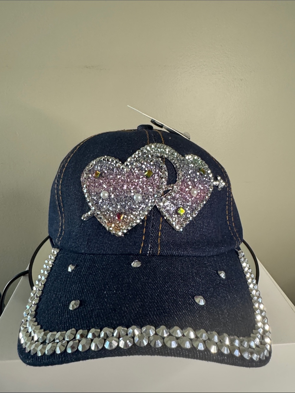 Women's Rhinestone Heart Denim Cap NWT